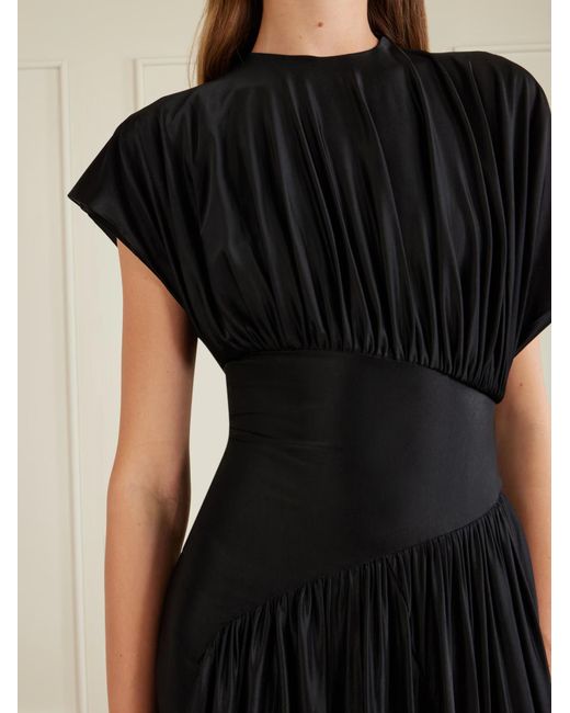 Rabanne Black Rabanne Crewneck Ruched Satin Dress