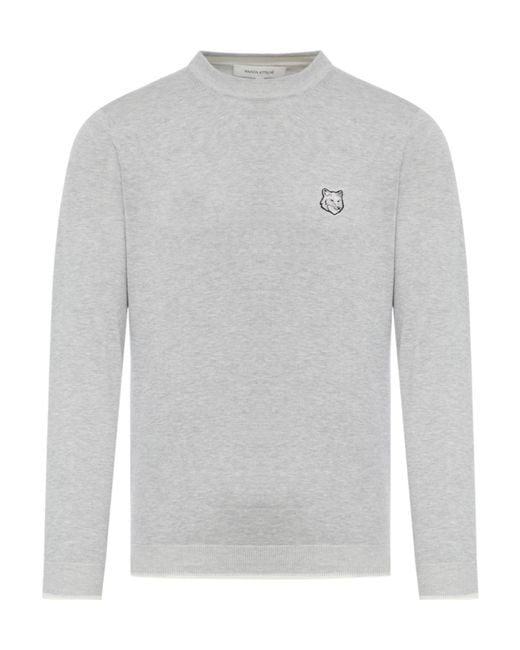 Maison Kitsuné Gray Maison Kitsuné Fox Head Patch Fine-Knit Jumper for men