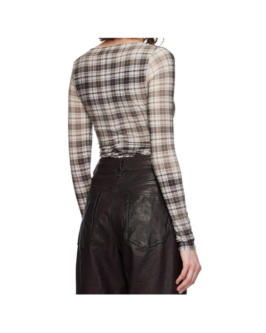 Acne Black Check Patterned Ruched Top