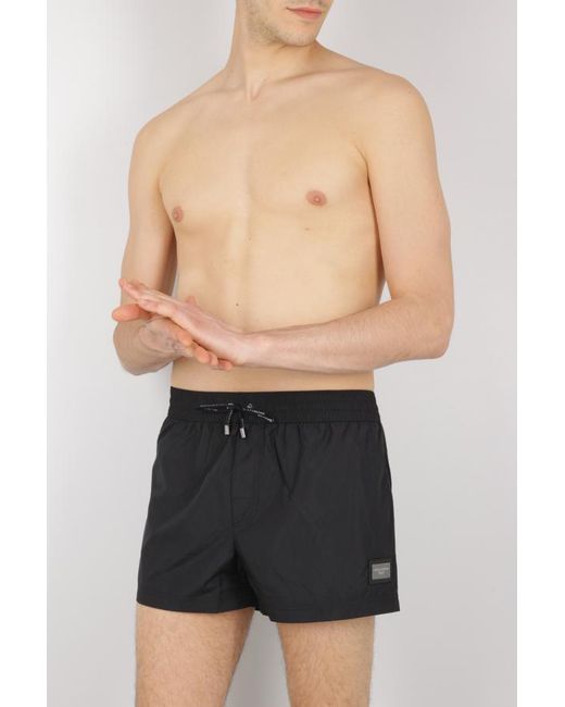 Dolce & Gabbana Black Logo-Plaque Drawstring Swim Shorts for men