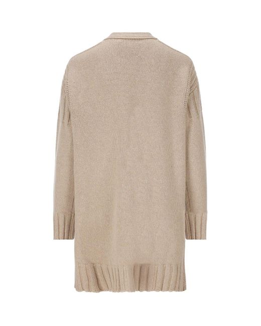 Jil Sander Natural Buttoned V-Neck Long-Sleeved Cardigan
