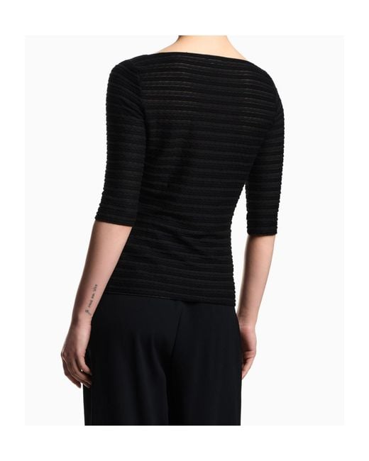 Emporio Armani Black Striped Boat Neck Jumper