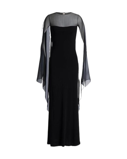 Alberta Ferretti Black Long Dress With Sheer Chiffon Sleeves