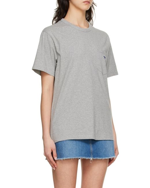Maison Kitsuné Gray Embroidered-Logo Pocket T-Shirt for men
