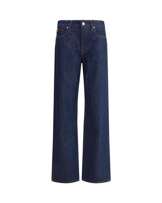 Jacob Cohen Blue Logo Patch Wide-Leg Jeans