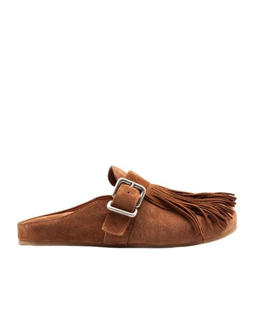 Vic Matié Brown Fringed Buckle Mules