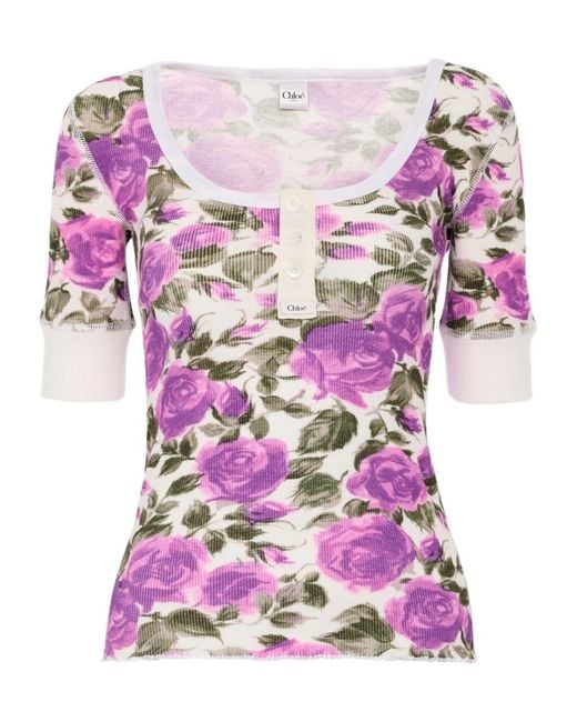 Chloé Pink Chloé All-Over Floral Print Top