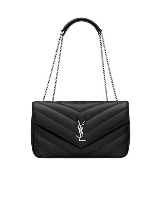 Saint Laurent Black Loulou Foldover Top Medium Shoulder Bag
