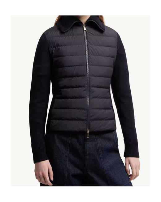 Moncler Blue Quilted Panel Zip Cardigan