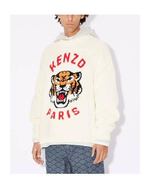 KENZO White Lucky Tiger Knitted Jumper for men