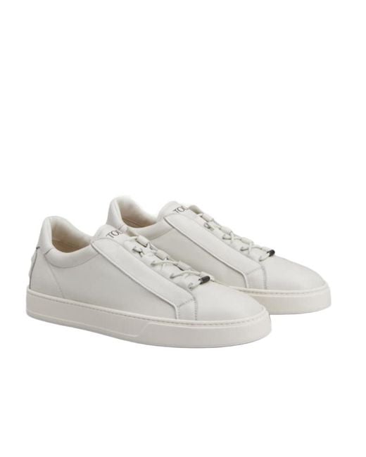 Tod's White Round Toe Lace-Up Sneakers for men