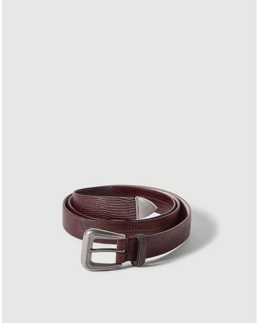Brunello Cucinelli White Lizard-Effect Calfskin Belt With Shiny Loop