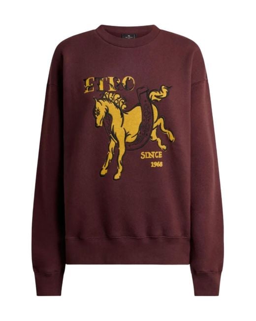 Etro Purple Cotton Sweatshirt With Pegaso Print And Logo