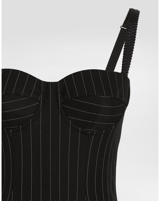 Dolce & Gabbana Black Pinstriped Wool Dress