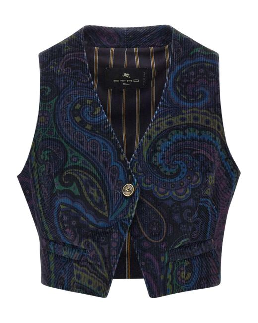 Etro Blue Paisley-Print Corduroy Vest