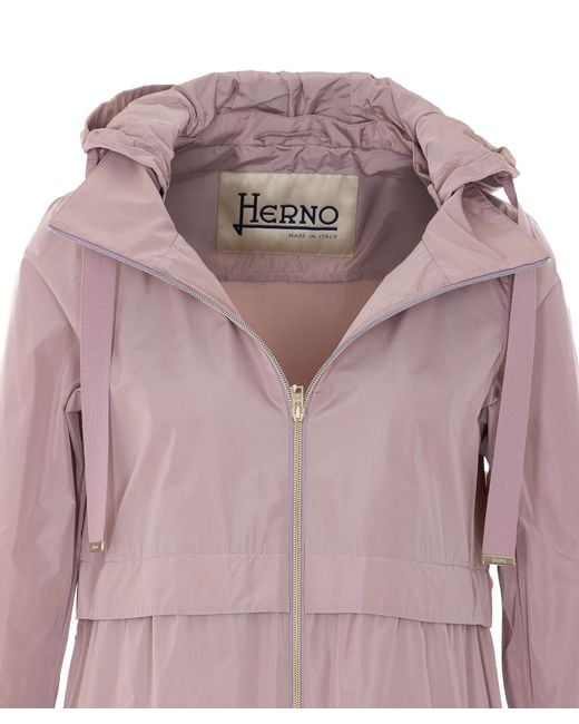 Herno Pink Hooded Zip-Front Coat