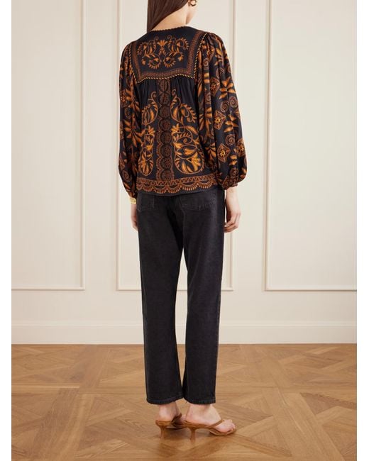 Farm Rio Brown Cornely Ainika Printed Blouse
