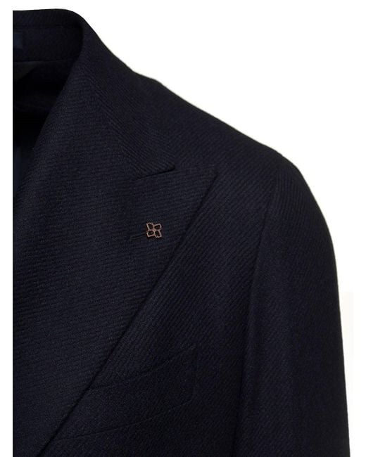Tagliatore Blue Peak-Lapels Double-Breasted Blazer for men