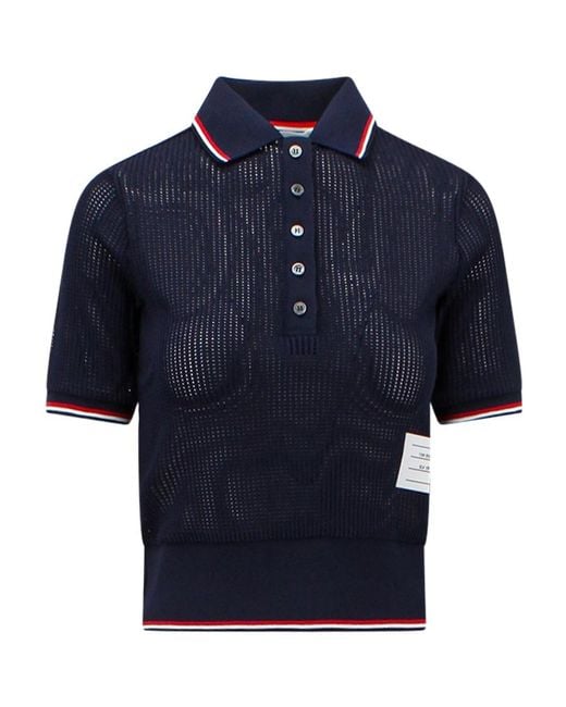 Thom Browne Blue Signature Striped Detail Polo Shirt