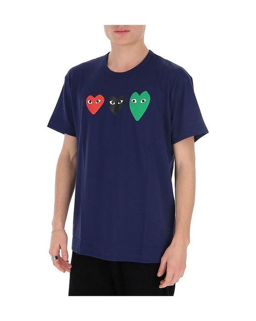 COMME DES GARÇONS PLAY Blue Comme Des Garçons Play Heart Printed T-Shirt for men