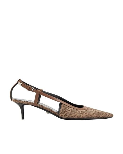 Versace Brown Logo Jacquard Slingback Pumps