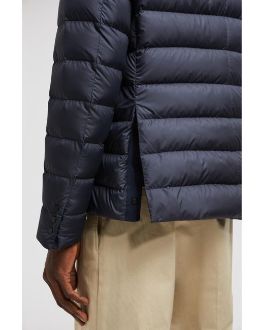 Moncler Blue Carrelet Leather-Trimmed Down Blazer for men