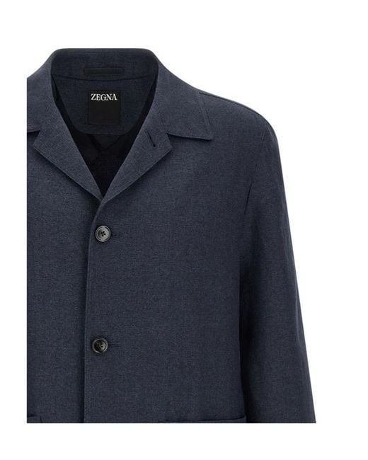 Zegna Blue Alpe Shirt-Collar Jacket for men