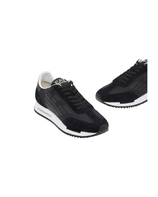 EA7 Black Lace-Up Low-Top Panelled Casual Sneakers for men