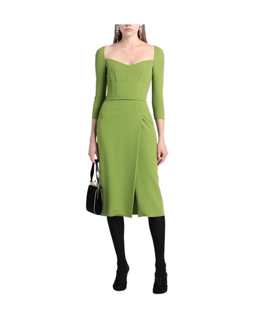 Dolce & Gabbana Green Solid-Colored Flare Skirt