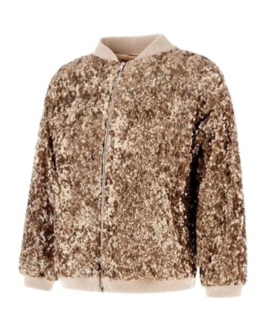 Herno Brown Sequined Zip-Up Bomber Jacket
