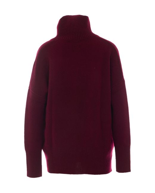 Lisa Yang Red Asymmetric-Hem Mock-Neck Sweater