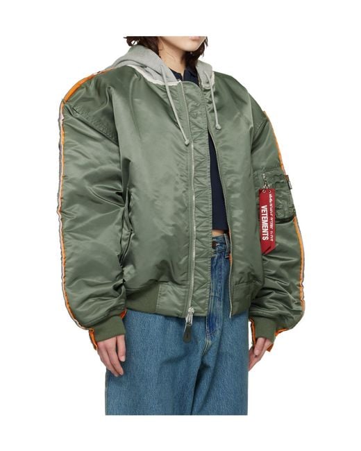 Vetements Green X Alpha Industries Collaboration Hooded Bomber Jacket