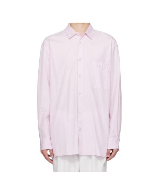 Tekla Pink Striped Poplin Pajama Long Shirt for men