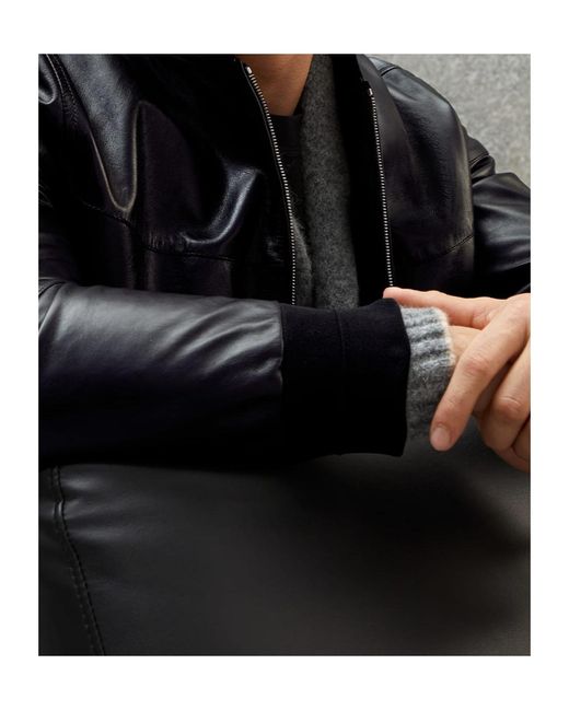 Brunello Cucinelli Black Leather Bomber Jacket for men