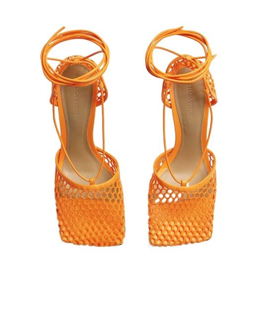 Bottega Veneta Metallic Squared-Toe Lace-Up Sandals