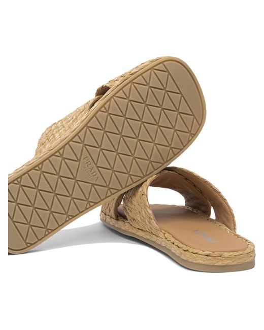 Prada Brown Woven Flat Slide Sandals for men