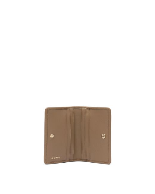 Miu Miu Brown Logo-Lettering Matelassé Cardholder