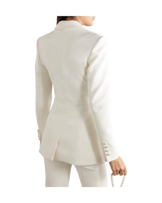 Safiyaa White Stretch Crepe Blazer With Satin Trim