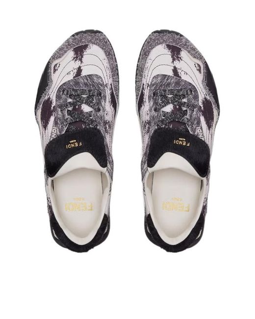 Fendi Brown Printed Low Top Sneakers