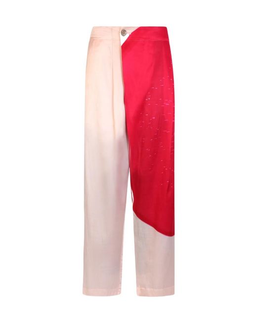 Pleats Please Issey Miyake Red Colour-Block Cropped Trousers