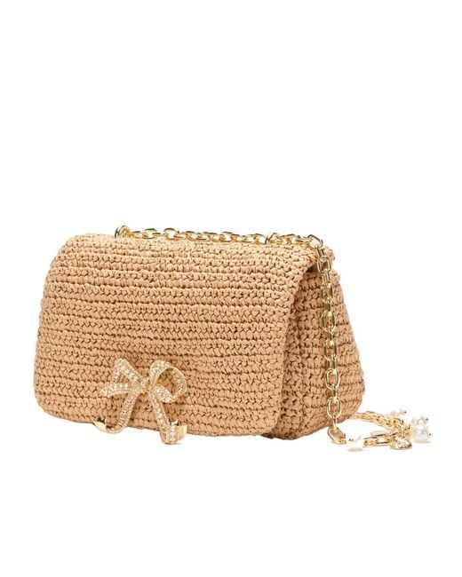 Self-Portrait Natural Bow Charm Chain-Linked Shoulder Bag