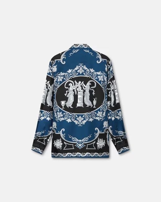 Versace Blue Pattern-Printed Long-Sleeved Shirt for men