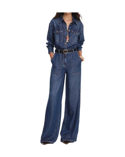 Self-Portrait Blue Belted Utility Jumpsuit