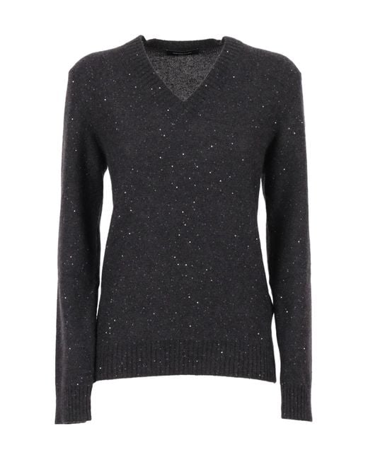 Fabiana Filippi Black Embellished V-Neck Long Sleeved Jumper