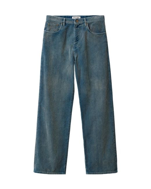 Miu Miu Blue Corduroy Straight-Leg Pants