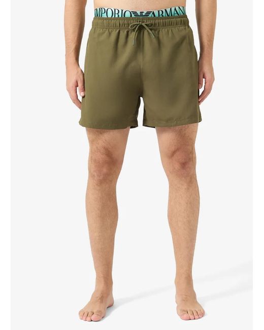 Emporio Armani Green Logo Drawstring Swim Trunks for men