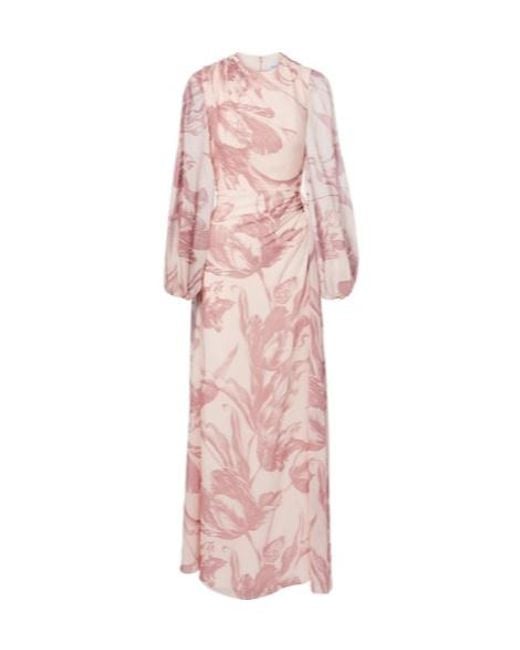 Erdem Pink Draped Floral Silk Voile Gown