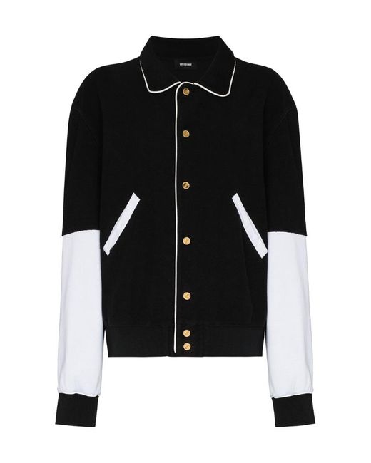 we11done Black Logo Print Varsity Bomber Jacket for men