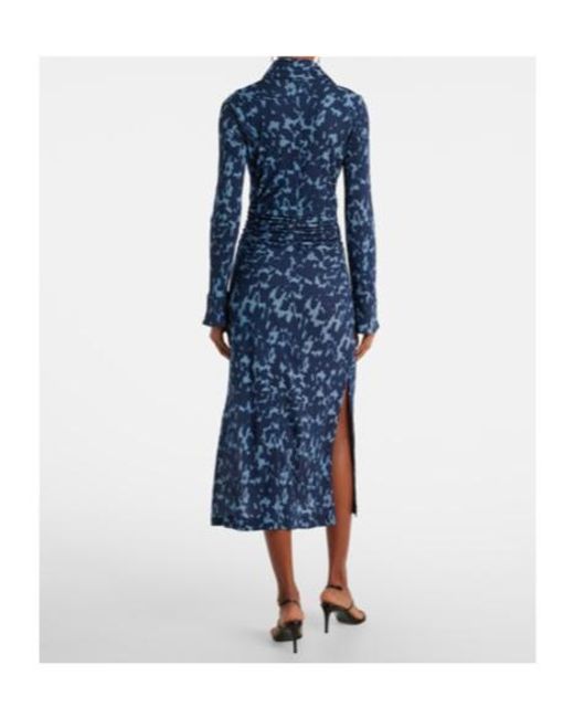 Altuzarra Blue Claudia Printed Ruched Jersey Shirt Dress
