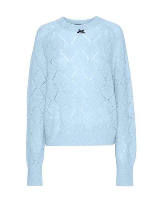 ROTATE BIRGER CHRISTENSEN Blue Pointelle-Knit Sweater